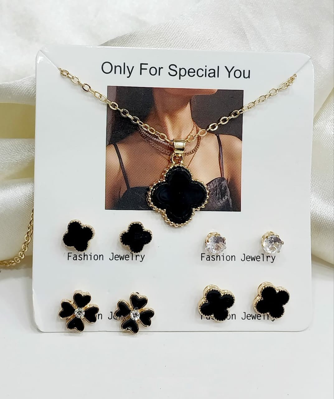 Beautiful 4 Pairs Of Earrings & Neckalce Elegant Design Stylish Look Comfortable Wear Durable Quality - Black