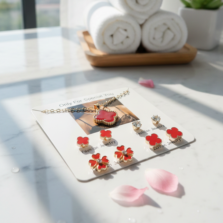 Beautiful 4 Pairs Of Earrings & Neckalce Elegant Design Stylish Look Comfortable Wear Durable Quality - Black