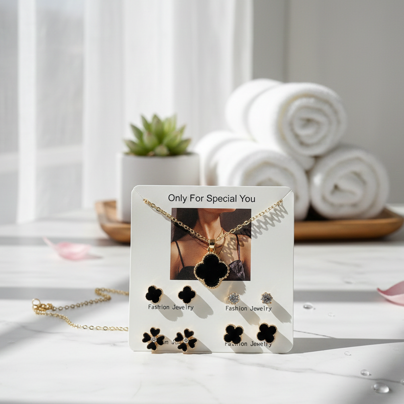 Beautiful 4 Pairs Of Earrings & Neckalce Elegant Design Stylish Look Comfortable Wear Durable Quality - Black